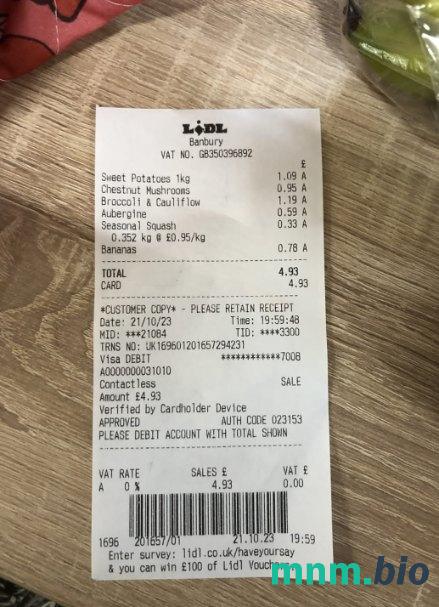Lidl Supermarket przykładowy czek płatniczy PSD
